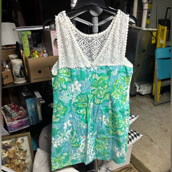 Lilly Pulitzer Sofia Lace Shift Dress in Lagoon Green Wave Rider - Picture 4 of 7